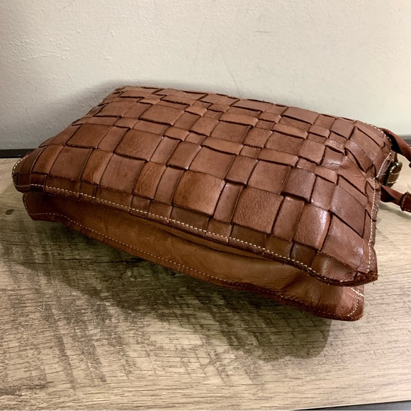 COSTANZA ROTA Brown Leather BASKET WEAVE Shoulder CROSSBODY Bag PURSE Italy - Picture 6 of 8